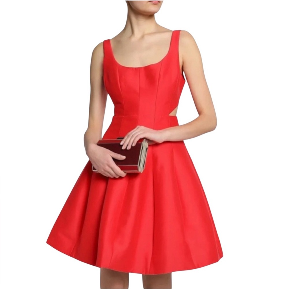 NWT HALSTON HERITAGE POPPY (RED) SILK BLEND SCOOP NECK FIT & FLARE DRESS SIZE 4